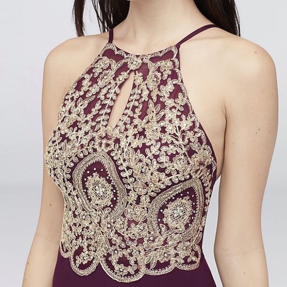 Long Prom Dress from David’s Bridal - Wine/Gold - Picture 3 of 5